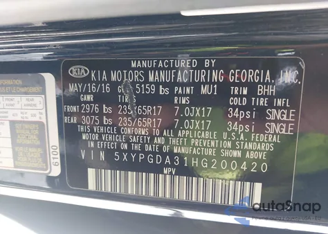 2017 Kia Sorento 2.4L Lx from USA, damaged, VIN 5XYPGDA31HG200420
